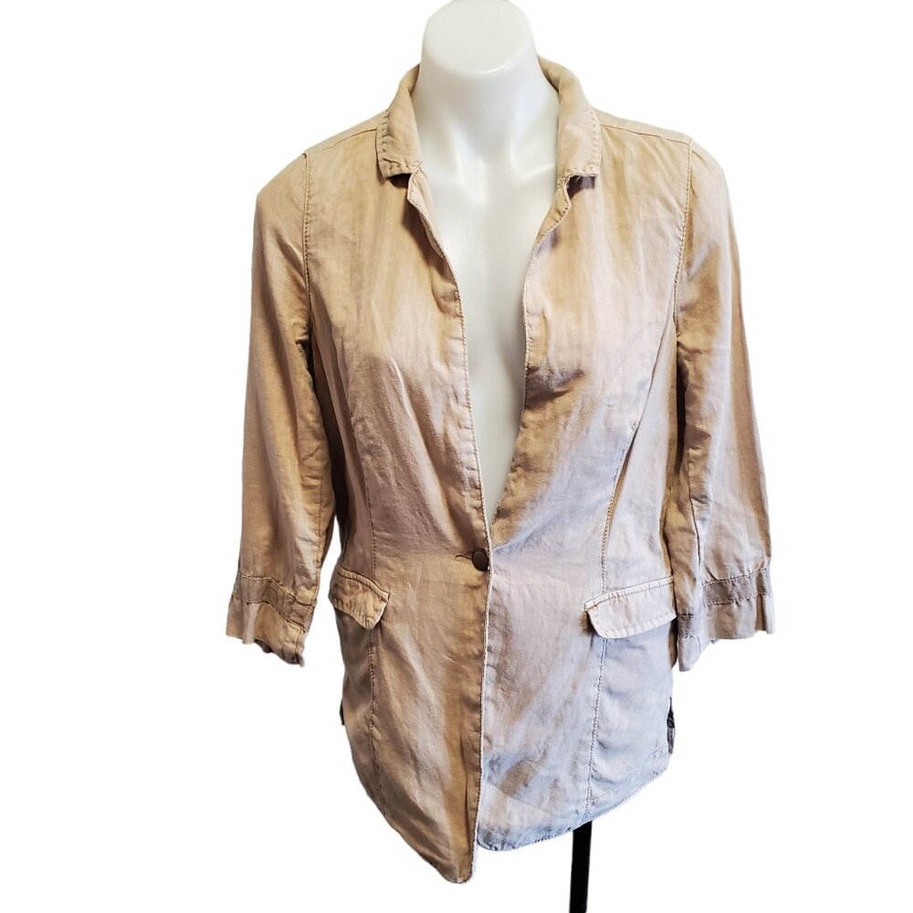Anthropology Marrakech Beige Linen Chic Jacket Blazer 3/4 Sleeves Size Small